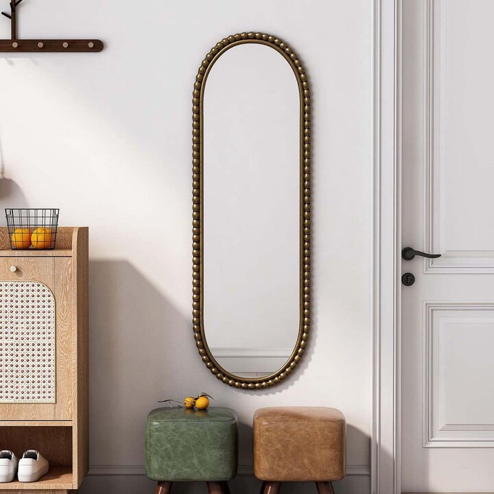 YESSKY DOWELL ENTER LLC Gold 15.7 in. W x 47.2 in. H Retro Oval Iron Framed Wall Mounted Mirror Vanity Mirror for Living Room, Bedroom, Entrance