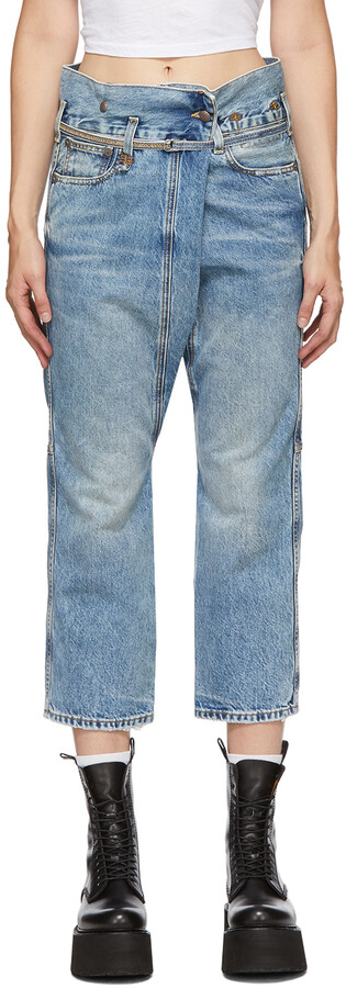 R 13 Blue Staley Cross-Over Jeans - ShopStyle