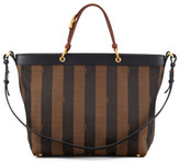 Thumbnail for your product : Fendi Pequin Striped Shoulder Tote Bag, Tobacco Black/Brown