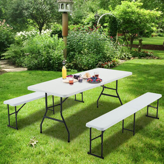 Inbox Zero Krystallyn Rectangular 4 - Person 71" Long Picnic Table -  ShopStyle Outdoor Furniture