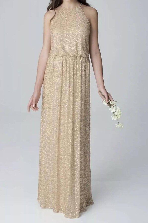 Bill Levkoff Floor-Length Sleeveless Wedding Dress In Gold
