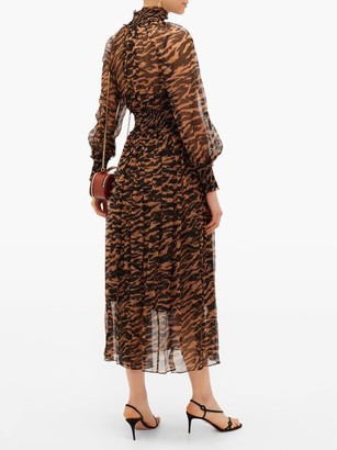 Zimmermann Wavelength Shirred Tiger-print Silk-chiffon Dress - Brown Print