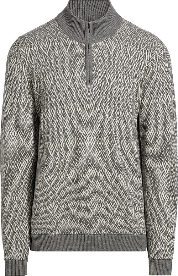 Saks Fifth Avenue Men's COLLECTION Diamond-Print Quarter-Zip - Dark Grey - Size Small