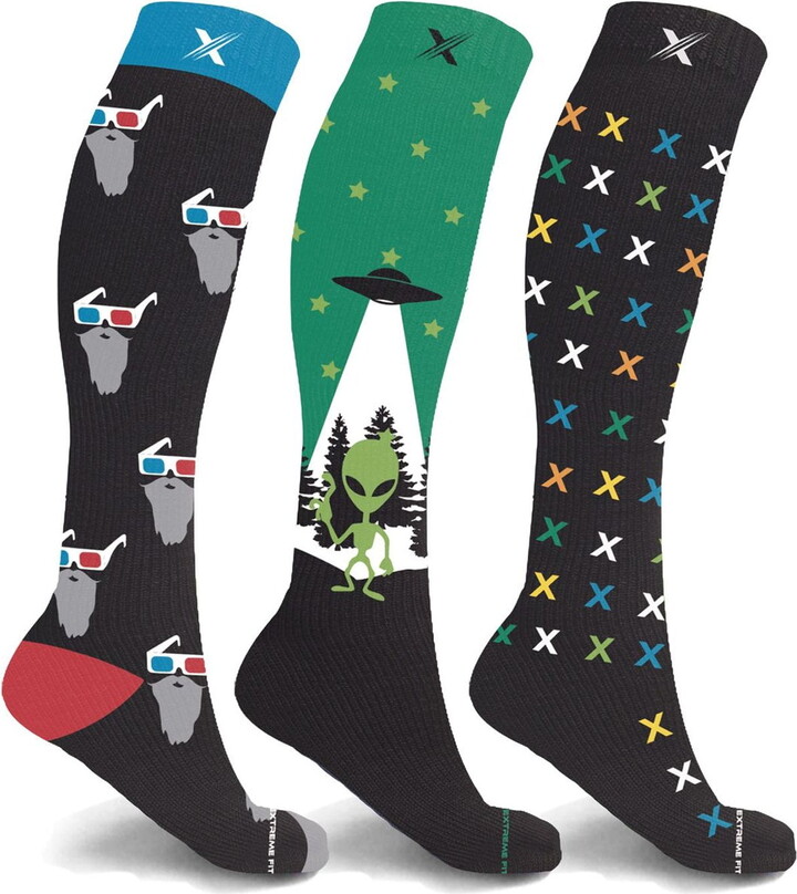 Extreme Fit Glow in the Dark Sport Compression Socks – Knee High Performance Socks for Running, Athletics, Travel, and Pregnancy – Improved Circulation & Support for Men and Women – 3 Pair