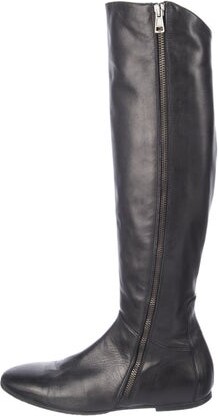Alberto Fermani Leather Knee-High Riding Boots Black Semi-Pointed Toes Exposed Zip Closure at Sides Unfortunately, due to restrictions, this item may not be eligible for shipping in all areas. | Alberto Fermani Leather Riding Boots in Black, Women's 8