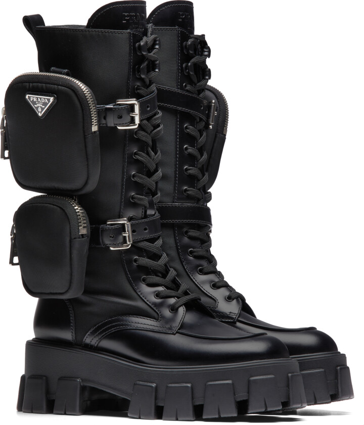Prada triangle-logo Leather Boots - Black