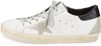 Golden Goose Distressed Leather Sneakers, White Pattern