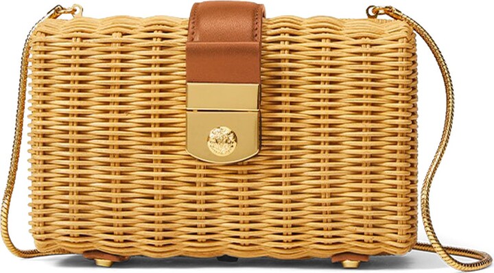 Veronica Beard Lock Rattan Box Clutch