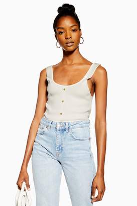 Topshop Womens Knitted Ivory Popper Front Vest - Ivory