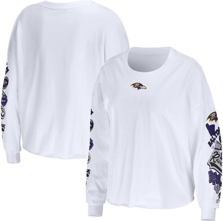 Women's Wear by Erin Andrews White Baltimore Ravens Celebration Cropped Long  Sleeve T-shirt - ShopStyle
