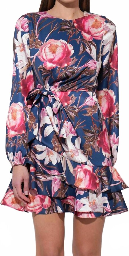 Adelyn Rae Irisa Gathered Ruffle Mini Dress In Navy