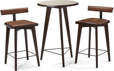 Brunswick Billiards Brunswick Sao Bento 3-Piece Pub Table Set – Solid Wood with Glass Top Upholstered Bar Stools & Metal Footrest