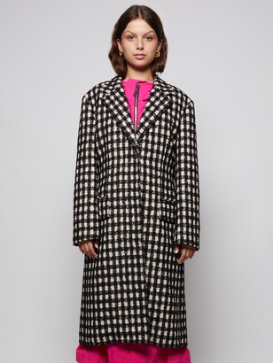 Chloé Checkered Virgin Wool Blend Coat Black And White
