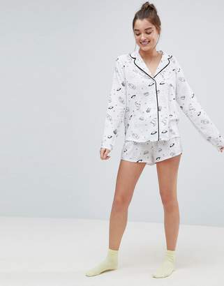 ASOS DESIGN Illustrated Conversational Short Pajama Set in 100% Modal