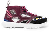 Thumbnail for your product : Valentino Heroes Reflex Suede, Leather and Mesh Sneakers - Men - Burgundy