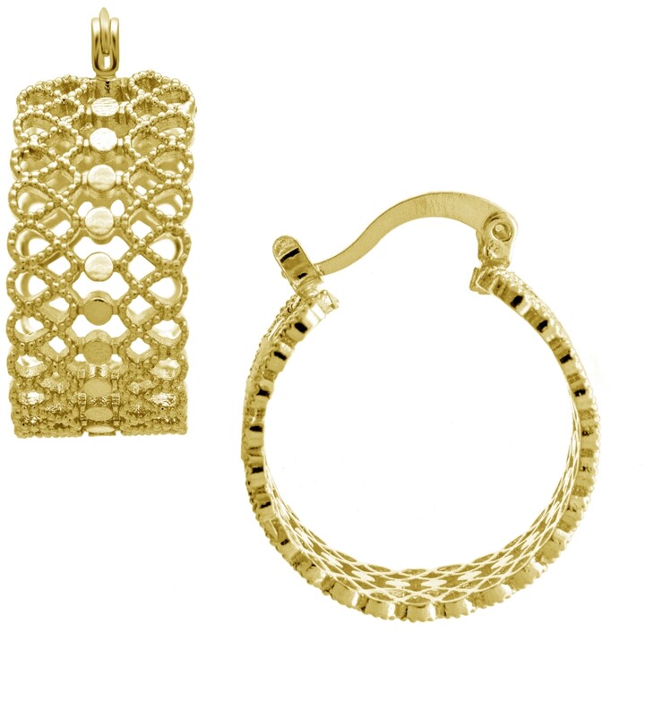 Details about   2 3/8" Technibond Large Filigree Drop Hoop Earrings 14K Yellow Gold Clad Silver 