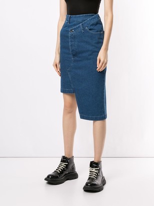 Andrea Crews Deconstructed Denim Midi Skirt