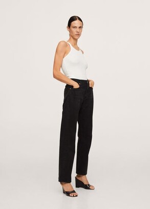 MANGO Mid-rise straight jeans black denim - Woman - 14