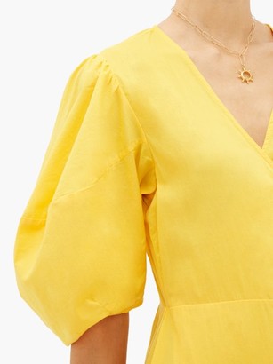 Rhode Resort Fiona Puff-sleeve Cotton Wrap Dress - Yellow