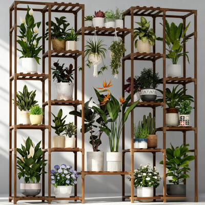 Arlmont & Co. Large 16 Tier Plant Stand Indoor Outdoor Hanging Plant Shelf Rack Wood Plant Holder For Multiple Plants In Living Room Garden Balcony