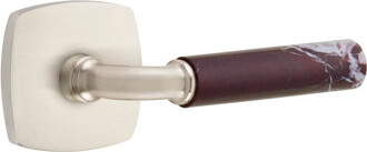 Emtek Select Privacy Leverset w/ Urban Modern Rosette & T-Bar Stem, Rosso Levanto Marble Lever