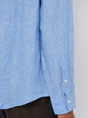 Polo Ralph Lauren Logo Embroidered Spread Collar Linen Shirt - Mens - Blue