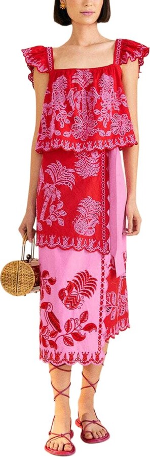 Farm Rio Palm Tree Richilieu Linen-Blend Blouse