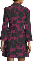 Thumbnail for your product : Derek Lam 10 Crosby Choker A-Line Printed Silk Dress w/ Bell Sleeves