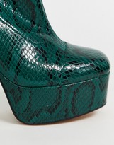 Thumbnail for your product : ASOS DESIGN Eclipse leather platform ankle boots in green snake