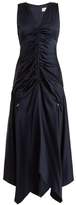 Thumbnail for your product : Peter Pilotto Ruched V Neck Satin Dress - Womens - Navy