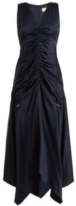 Peter Pilotto Ruched V Neck Satin Dress - Womens - Navy
