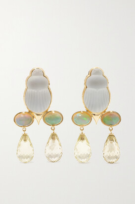 Lito Gioia Large 14-karat Gold, Quartz, Mother-of-pearl And Opal Earrings - One size