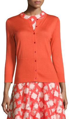 Lela Rose 3/4-Sleeve Button-Front Cardigan, Red