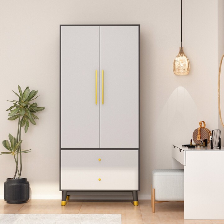 FUFU&GAGA Wardrobe Closet Armoire with 2 Doors Wooden Clothes Storage