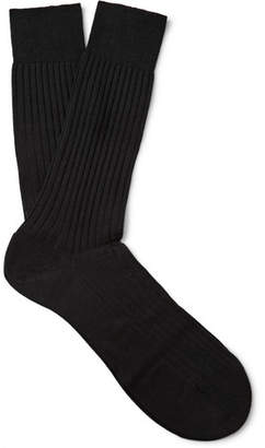 Pantherella Laburnum Ribbed Merino Wool-blend Socks - Black