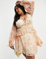 Thumbnail for your product : ASOS Curve DESIGN Curve lace insert mini dress with button detail in garden floral