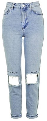 Topshop Embroidered Ripped Mom Jeans