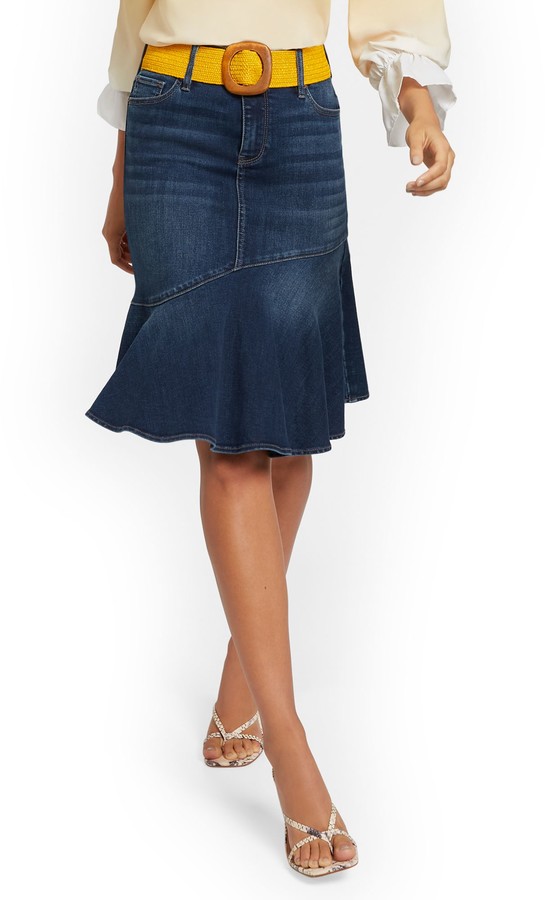 flounce denim skirt