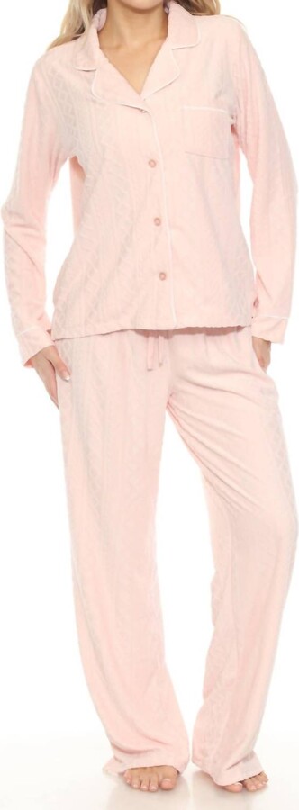 PJ Salvage Very Terry Cable Crew Pajama Set In Pink Tint