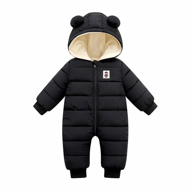 beetleNew Hooded Jumpsuit for Baby Boys Girls Winter Warm Zipper Down Jacket Overalls Puffer Coat with Quilted Faux Fur Romper Footless Onesies All in One Snowsuit Outerwear 0-24M 