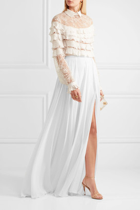 Elie Saab Fluted Silk-georgette Maxi Skirt - Off-white