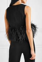 Thumbnail for your product : 16Arlington Cropped Feather-trimmed Crepe Top - Black