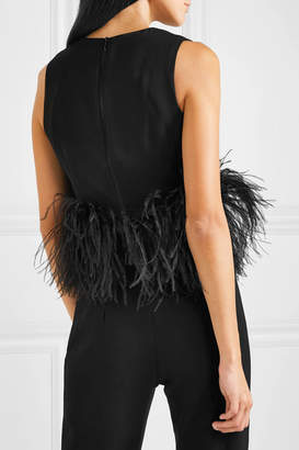 16Arlington Cropped Feather-trimmed Crepe Top - Black