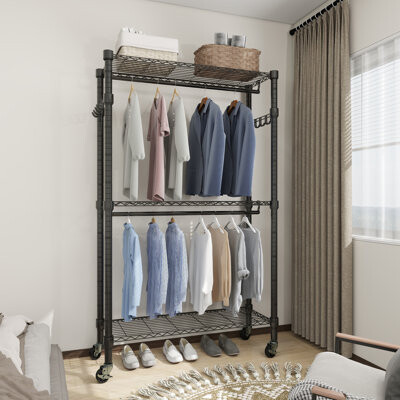 Rebrilliant Freestanding Portable Rolling Heavy Duty Garment Clothes ...