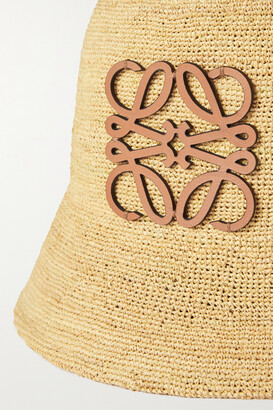 Loewe + Paula's Ibiza Anagram Leather-trimmed Raffia Bucket Hat - Neutrals  - ShopStyle