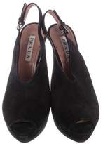 Thumbnail for your product : Prada Peep-Toe Suede Platform Mules