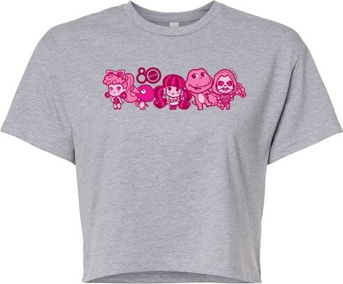 Mattel Women'sMattel80ThLineupPinkCroppedGraphicT-Shirt-HeatherGrey-Large