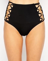 Thumbnail for your product : ASOS Gold Trim Strap High Waist Bikini Pant - Black