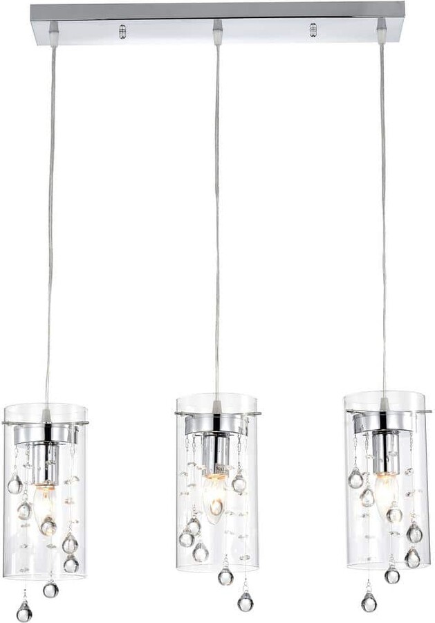 Greenville Signature Sormonne 60-Watt 3-Light Chrome Kitchen Island Pendant Light with Clear Glass Shades, No Bulbs Included