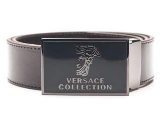 Versace Men Medusa Stainless Steel Buckle Leather Belt Dark